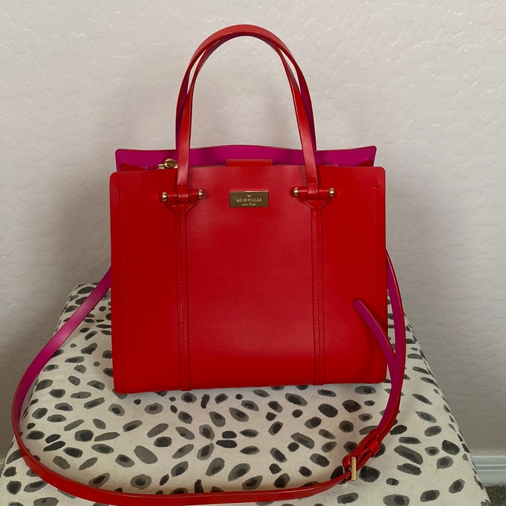 Kate Spade Red Leather Small Satchel w/ Crossbody Strap